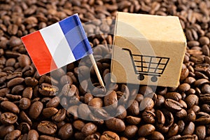 France flag with shopping cart on coffee bean, import export trade online commerce