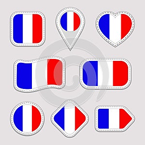 France flag vector set. French national flags stickers collection. Vector isolated geometric icons. Web, sports pages, patriotic,