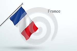 France Flag Waving Hanging Down 3d Flagpole Vector