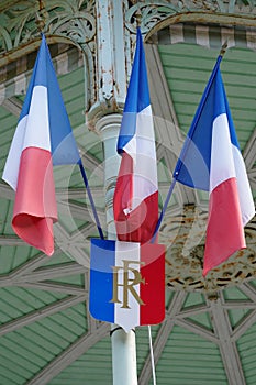 France flag waving with RF pole means French republic