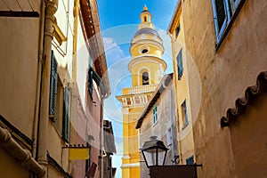 France, French Riviera, scenic Menton old city streets in historic center
