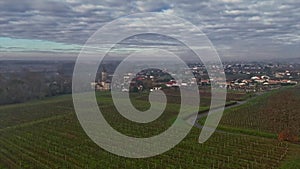 FRANCE, GIRONDE, LOUPIAC, AERIAL VIEW LOUPIAC VILLAGE AND ITS VINEYARD, BORDEAUX VINEYARD, FRANCE