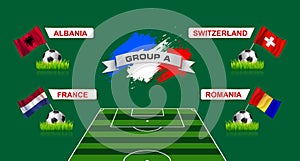 France Group A Soccer Championship with flags of european countries participating to the final tournament