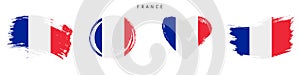 France hand drawn grunge style flag icon set. Free brush stroke flat vector illustration isolated on white