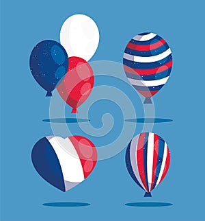 France heart and balloons of happy bastille day vector design