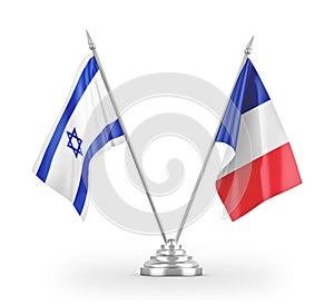 France and Israel table flags isolated on white 3D rendering