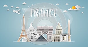 France Landmark Global Travel And Journey paper background. Vector Design Template.used for your photo