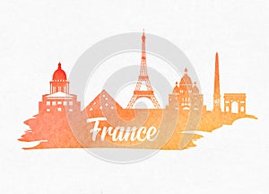 France Landmark Global Travel And Journey watercolor background. Vector Design Template.used for your advertisement, book, banner