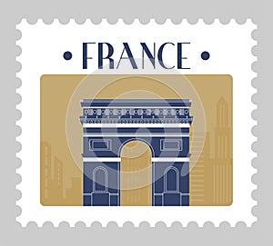 France landmarks and landscape postal mark stamp