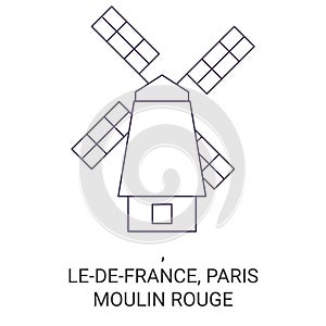 France, Ledefrance, Parismoulin Rouge travel landmark vector illustration