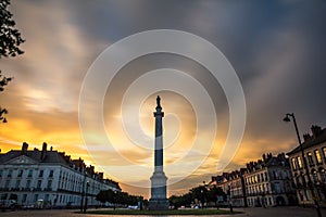 France, Loire Atlantique, Nantes, place Marechal Foch, statue of Louis XVI on a column at Sunset