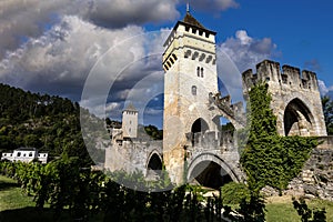 France, Lot, Quercy, Cahors, Valentre bridge over the Lot river