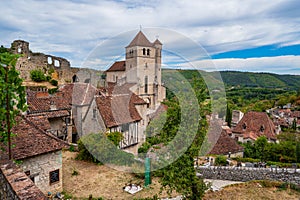 France, Lot, Saint-Cirq-Lapopie, labelled Les Plus Beaux Villages de France, 15th century fortified Roman church
