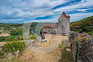 France, Lot, Saint-Cirq-Lapopie, labelled Les Plus Beaux Villages de France, 15th century fortified Roman church