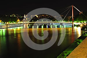 France, Lyon; Night view of the Saone River photo