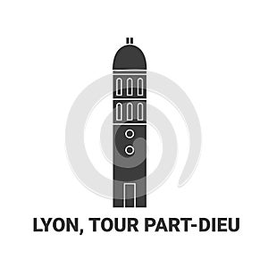 France, Lyon, Tour Partdieu, travel landmark vector illustration