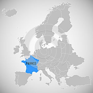 France and Europe map - white country borders outline, blue shape