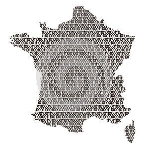 France map abstract schematic from black ones and zeros binary d