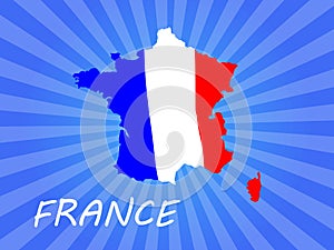 France map and flag on blue background