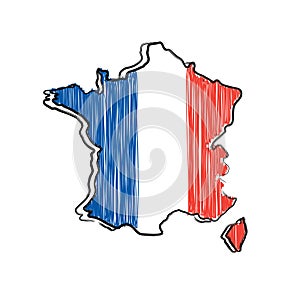 France map and flag in sketch hand