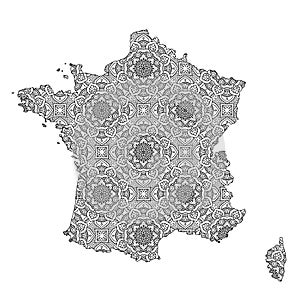France map with mandala Design