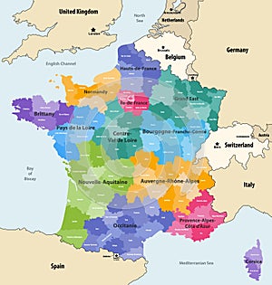France administrative regions and departments vector map photo
