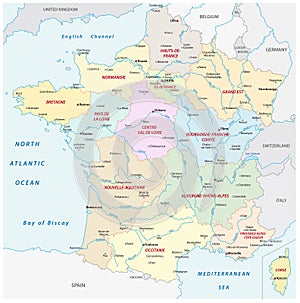 France map with the new regions and the most important cities and rivers