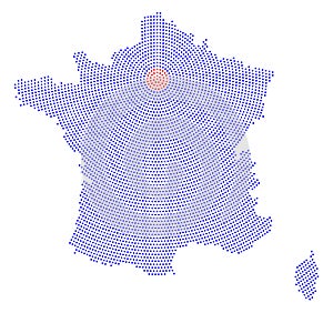 France map radial dot pattern