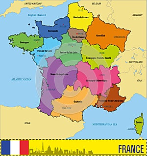 France map with regions and their capitals