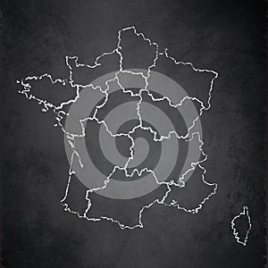 France map separate region names individual card blackboard chalkboard blank