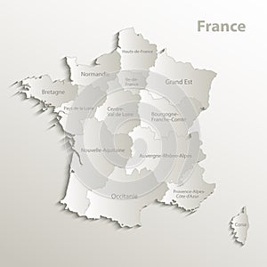 France map separate region names individual card paper 3D natural