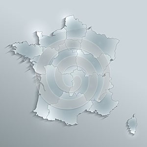 France map separate region names individual glass card paper 3D blank