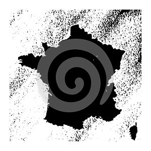 France map on vintage background. Black and white illustration