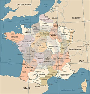 France Map - Vintage Vector Illustration