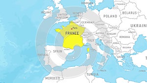 France Map. Zoom on World Map. 4k Video Footage. Motion Graphics