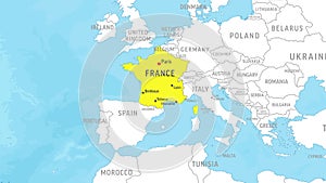 France Map. Zoom on World Map. 4k Video Footage. Motion Graphics