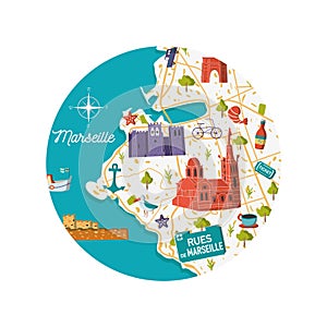 France Marseille city map illustration