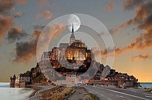 France, the Mont Saint Michel at blue hour