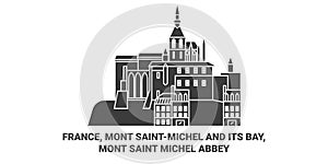 France, Mont Saintmichel And Its Bay, Mont Saint Michel Abbey travel landmark vector illustration