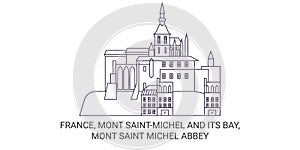 France, Mont Saintmichel And Its Bay, Mont Saint Michel Abbey travel landmark vector illustration