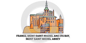 France, Mont Saintmichel And Its Bay, Mont Saint Michel Abbey travel landmark vector illustration