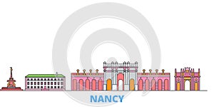 France, Nancy line cityscape, flat vector. Travel city landmark, oultine illustration, line world icons