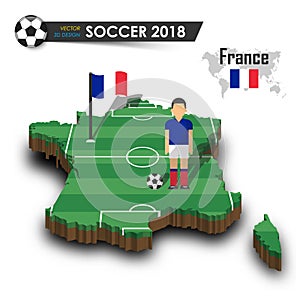 France national soccer team . Football player and flag on 3d design country map . isolated background . Vector for international w