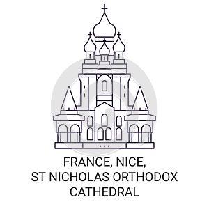 France, Nice, St Nicholas Orthodox Cathedral travel landmark vector illustration