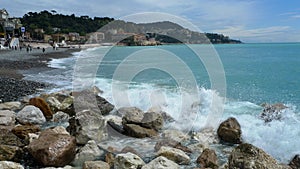 France in Nice after the storm descending on the sea waves