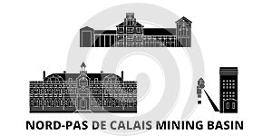 France, Nord Pas De Calais Mining Basin flat travel skyline set. France, Nord Pas De Calais Mining Basin black city