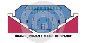 France, Orange, Roman Theatre Of Orange, travel landmark vector illustration