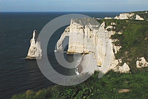 France- Panorama of the Famous Natural Arch at the Cliffs of Etretat