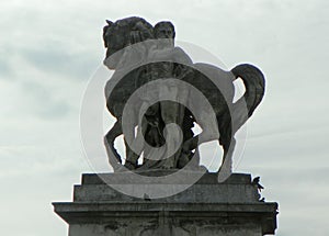 France, Paris, Jena Bridge (Pont d\'Iena), sculpture of a Gallic warrior