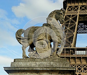 France, Paris, Jena Bridge (Pont d\'Iena), sculpture of a Gallic warrior